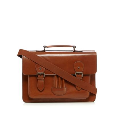 Designer tan leather satchel bag